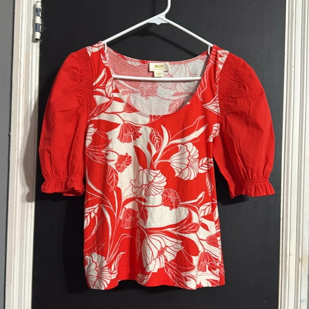 Maeve Woven Puff-Sleeve Boho Floral Hippie Top Size: XS Length: 21”